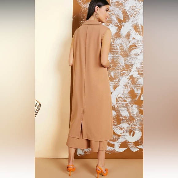 NOTCH COLLAR VEST COAT & SOLID TANK TOP & PALAZZO‎ PANTS SET - Picture 8 of 12